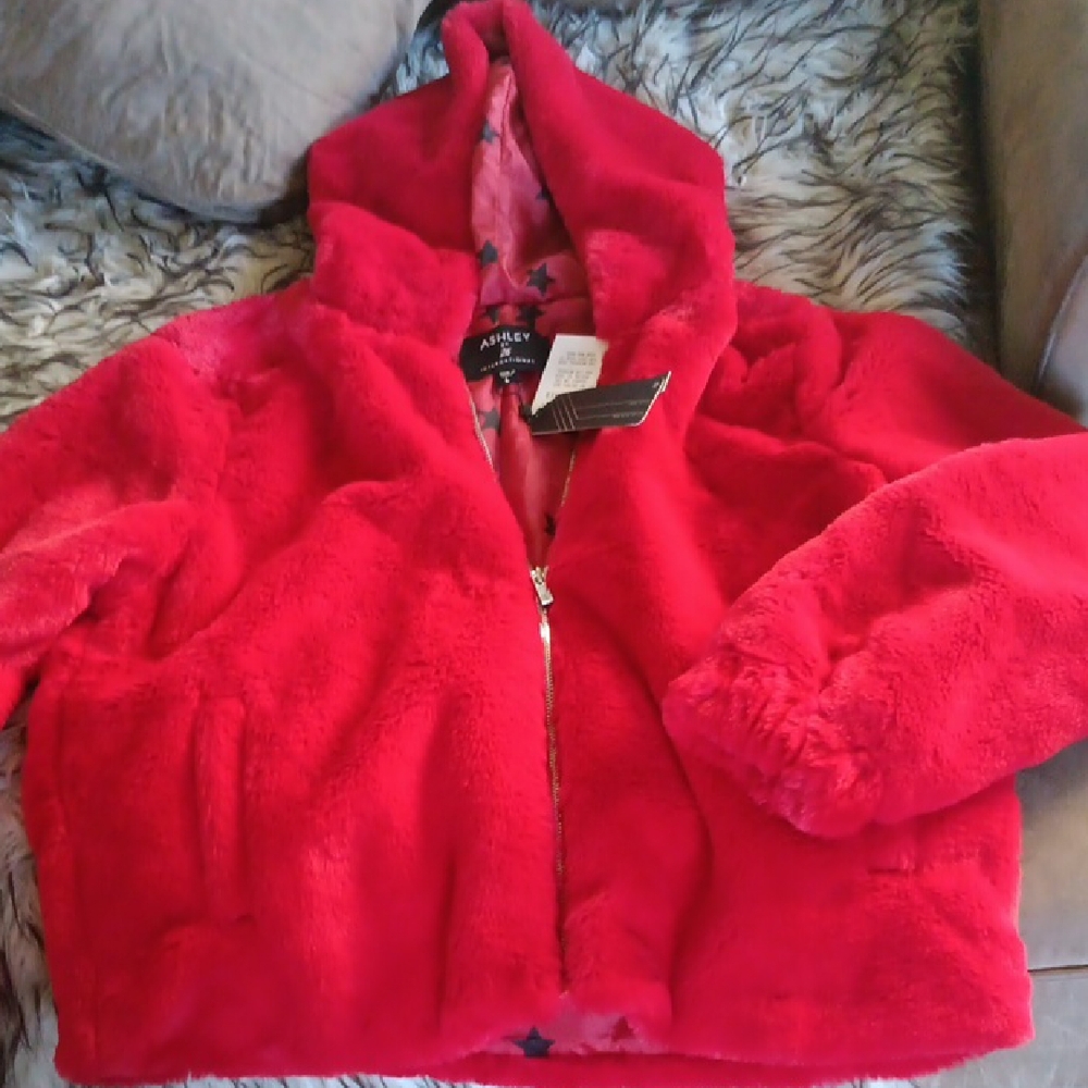 Ashley By 26 International  Bright Deep Red Faux Fur Jacket